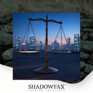 Old fashioned scales infront of a cityscape at dusk