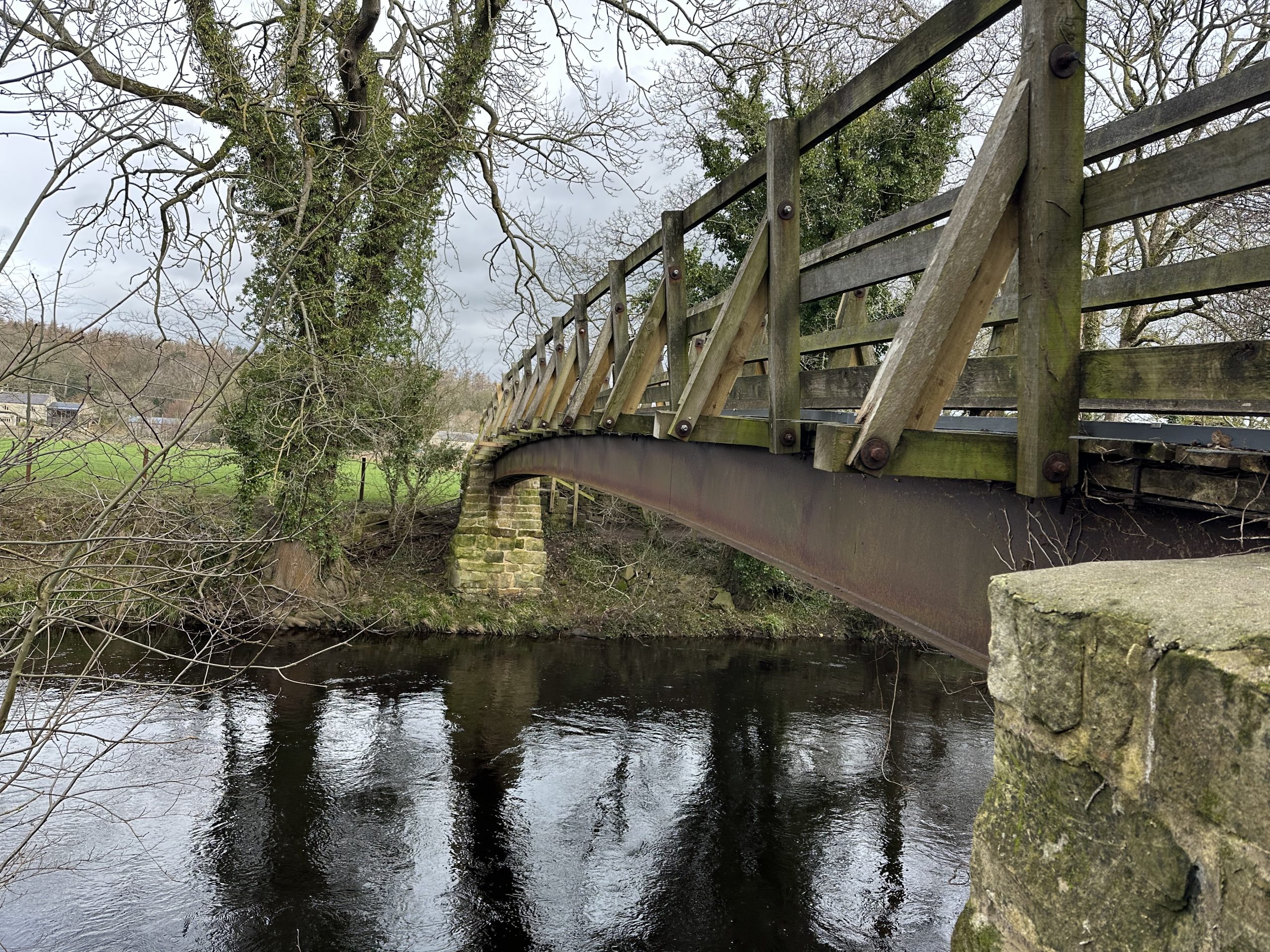 A footbridge over a river.